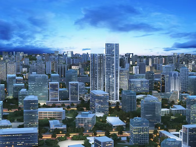 Birds Eye View Planning of Modern Urban City Skyline with Skyscrapers and Layout 3d model