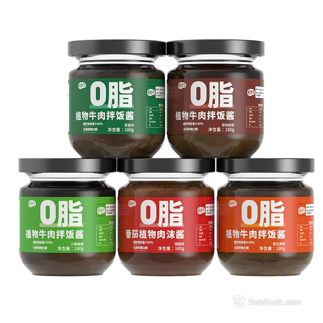 Assorted Zero Fat Plant Based Meat Sauces With Different Flavors 3d model 