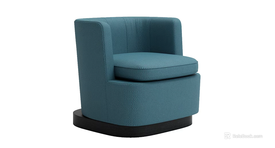 Blue Upholstered Single Sofa With Armrest And Modern Round Black Base 3d model 