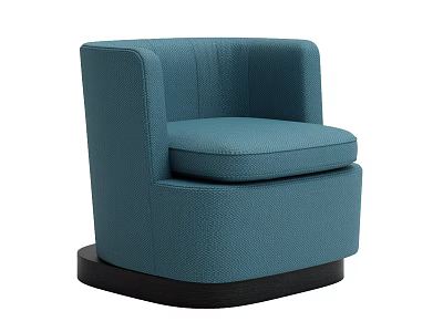 Blue Upholstered Single Sofa With Armrest And Modern Round Black Base 3d model