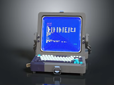 Vintage Portable Computer With Blue Screen Display And Built In Keyboard 3d model