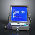 Vintage Portable Computer With Blue Screen Display And Built In Keyboard 3d model