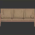 Woven Three Seat Sofa With Rolled Wooden Armrests And Soft Cushions