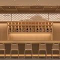 Japanese Style Restaurant With Wooden Bar Counter Wine Rack High Chairs And Lattice Ceiling