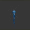 Blue Translucent Marine Jellyfish With Long Delicate Tentacles Floating In Dark Background 3d model