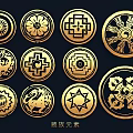 Golden Badge Elements Wall Decor With Multiple Circular Ornamental Patterns 3d model