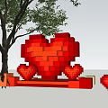 Garden Decorative Pixel Art Red Heart Installation With Tree And Small Hearts