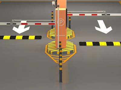 Public Parking Entrance Facility With Barrier Gates Guidance Arrows And Yellow Black Warning Strips 3d model