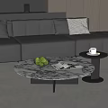 Modern Round Marble Top Coffee Table With Side Table In Living Room Interior 3d model