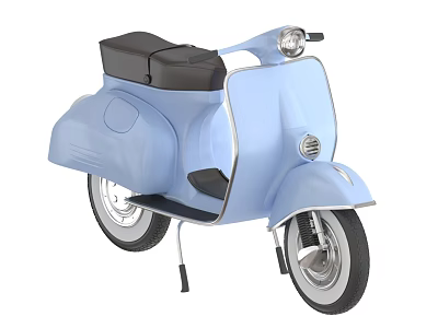 Light Blue Vintage Scooter With Black Seat And Silver Accents Round Headlight 3d model
