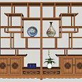 Traditional Chinese Wooden Bogu Shelf with Multi Tiered Compartments Vases Box and Potted Plant