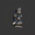 Colorful Patterned Sweater With Blue White Brown Checkerboard And Stripes Design