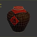 Sculpted Wine Jar With Red Lid And Red Diamond Sticker Featuring Chinese Character Wine