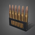 Brass Bullets Arranged In Black Magazine For Ammunition Storage