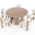 Modern Round Wooden Dining Table And Chair Set With White Cushioned Seats