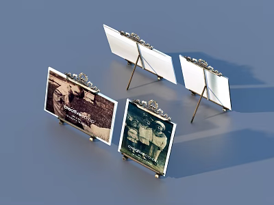 Elegant Vintage Photo Display Stands With Metal Clips And Old 3d model