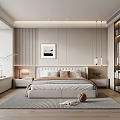 Modern Minimalist Bedroom Interior With Bed Nightstands Decorative Painting And Carpet