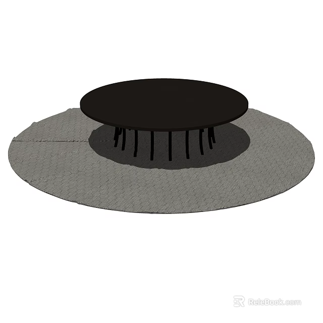 Black Round Coffee Table With Slender Legs On Grey Circular Mat 3d model 