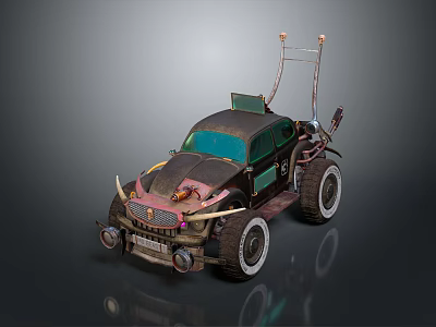 Rugged Modified Vintage Car With Large Off Road Tires Metal Accents And Roof Poles 3d model