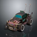 Rugged Modified Vintage Car With Large Off Road Tires Metal Accents And Roof Poles