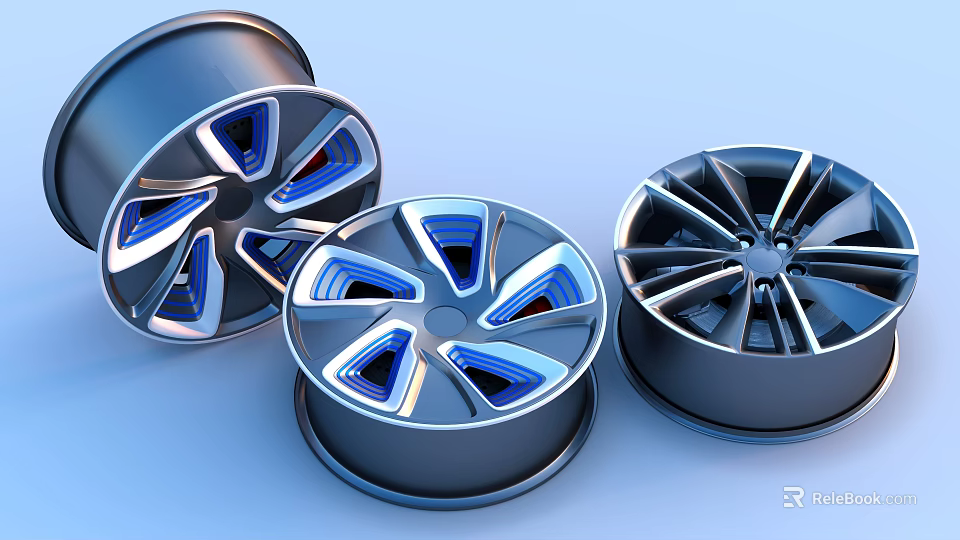 Shiny Metallic Car Rims With Multiple Designs And Black Silver Finish 3d model 