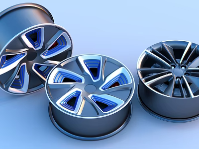 Shiny Metallic Car Rims With Multiple Designs And Black Silver Finish 3d model