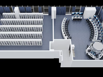 Modern Laboratory Workspace Layout With Rack Systems And Circular Workstations Equipment 3d model
