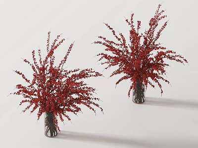 Two Gray Vases With Red Foliage Arrangement On White Background 3d model