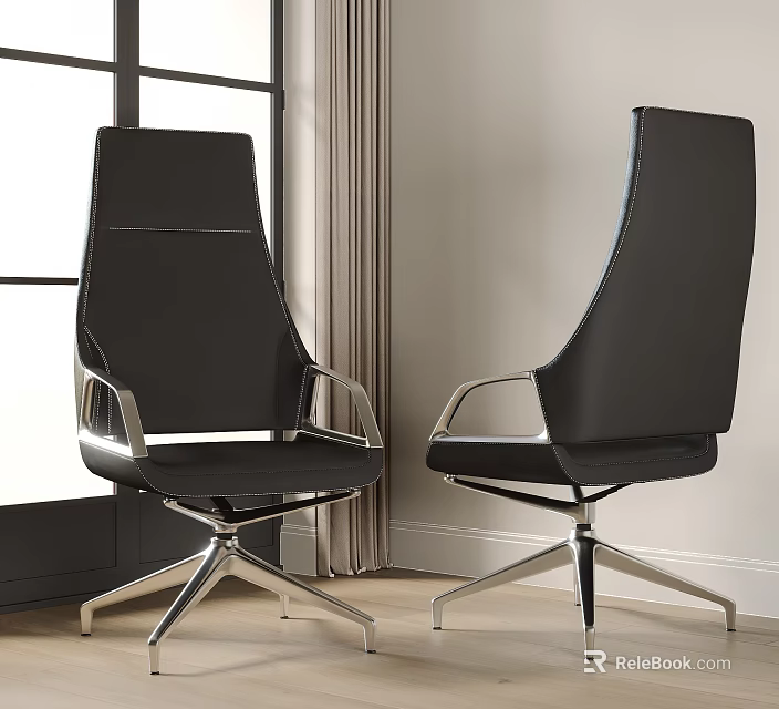 Black Modern Office Chair With High Back Leather And Metal Frame Design 3d model 