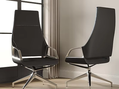 Black Modern Office Chair With High Back Leather And Metal Frame Design 3d model