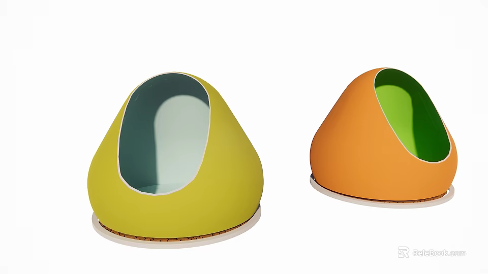 Egg Shaped Yellow And Orange Security Booths With Green Interior Design 3d model 