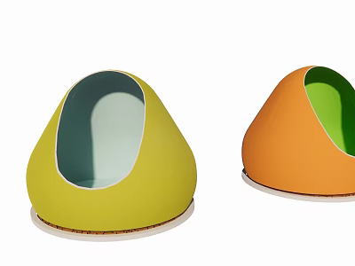 Egg Shaped Yellow And Orange Security Booths With Green Interior Design 3d model