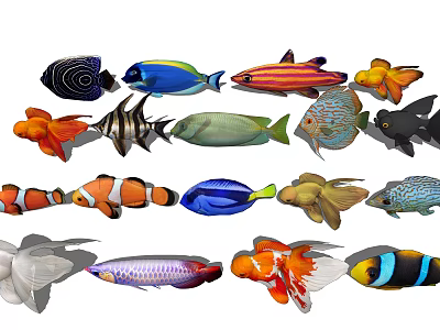 Colorful Aquatic Animals With Diverse Types And Vibrant Patterns Including Clownfish Goldfish 3d model