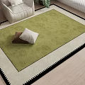 Square Green Rug With White Black Border And Pillows On Light Wood Floor