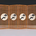 Traditional Wooden Four Panel Screen With Circular Hand Holding Lotus Patterns 3d model