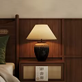 Wooden Bedside Table With Rattan Panel And Ceramic Base Fabric Shade Lamp 3d model