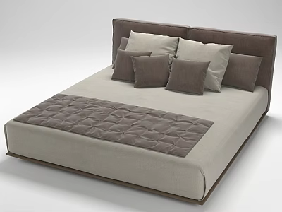 Modern Upholstered Double Bed With Neutral Tones Mattress And Decorative Pillows 3d model