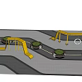 Outdoor Community Recreational Area With Yellow Playground Structures Green Trees Benches And Surrounding Buildings