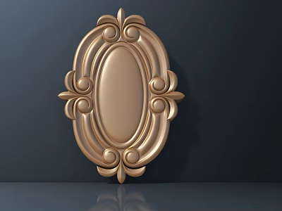 Elegant Golden Oval Carved Decorative Wall Art Piece with Intricate Patterns 3d model