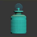Woman Holding Elegant Green Perfume Bottle With Diamond Pattern And Spherical Lid