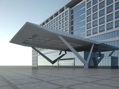 Modern Building Facade Featuring Glass Curtain Walls Metal Support Structure And Entrance Canopy 3d model