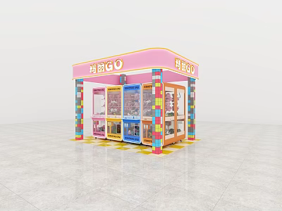 Amusement Park Claw Machine Booth With Pink Canopy And Colorful Pillars 3d model