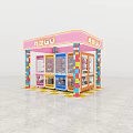 Amusement Park Claw Machine Booth With Pink Canopy And Colorful Pillars