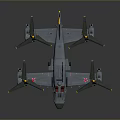 Detailed Space and Aerospace Aircraft Model Featuring Four Propellers Gray Body Red Insignias And Cockpit