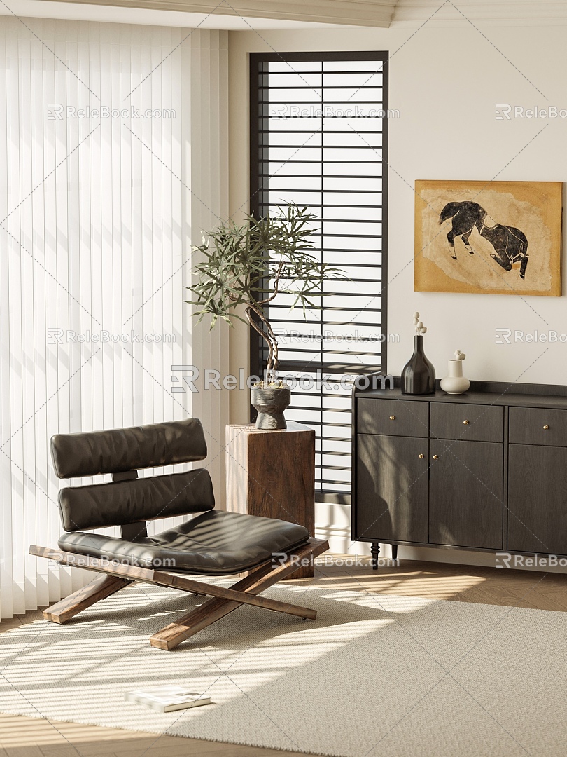 Black Leather Single Casual Sofa Chair 3d model