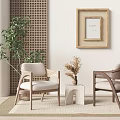 Natural Style Casual Sofa Set With Side Table And Plants
