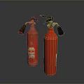 Red Household Fire Extinguishers Old And New With Black Nozzles Handles