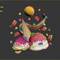 Colorful Ice Cream Cone With Pink Sprinkles Rainbow And Fresh Fruit Toppings