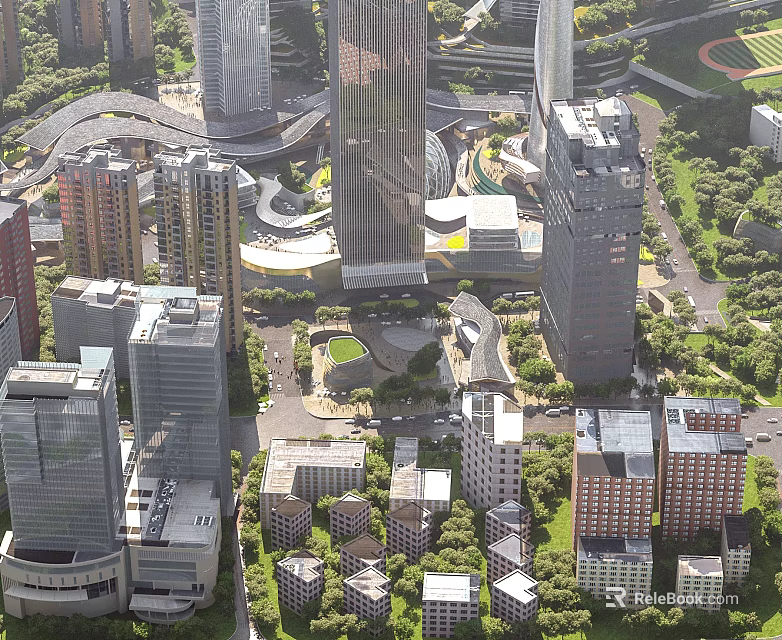 Aerial Planning of Urban Cityscape Featuring High Rise Buildings and Green Spaces Layout Design 3d model 