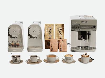 Stylish Kitchen Appliances Including Coffee Machines Pasta Packages And Coffee Cups 3d model